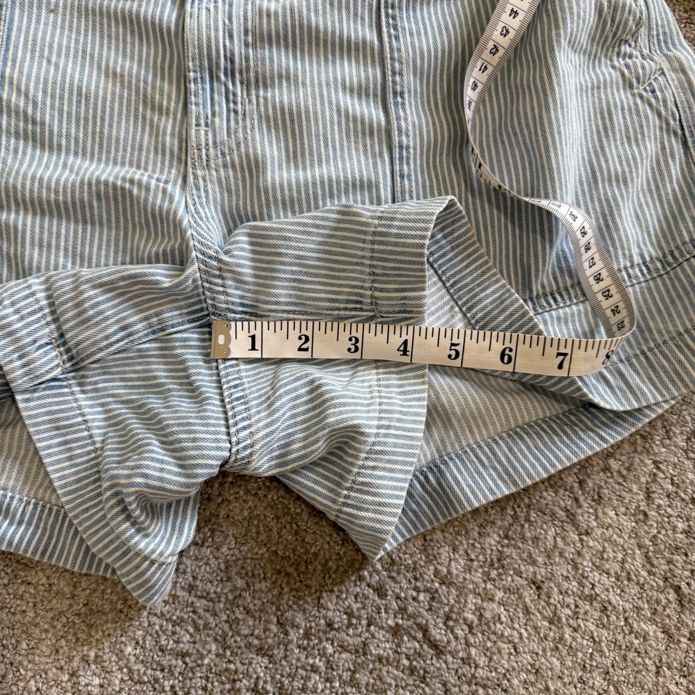 Gap Denim Blue Railroad Stripe High Waisted Utility Shorts Elastic Large Cotton - Picture 6 of 10